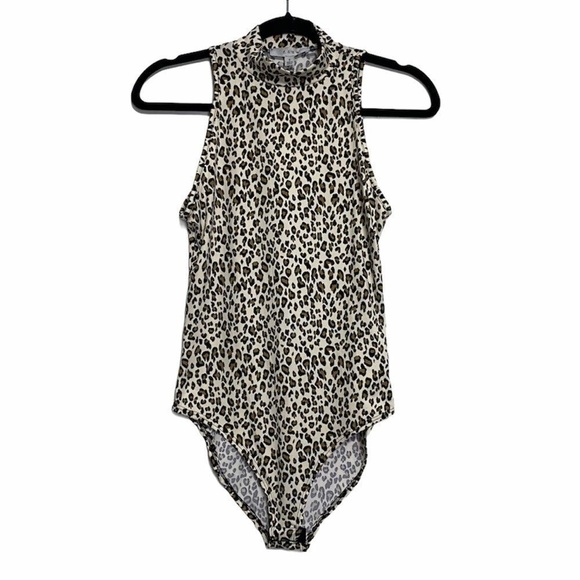 Gaze Leopard Animal Print Mock Neck Bodysuit - Picture 1 of 8